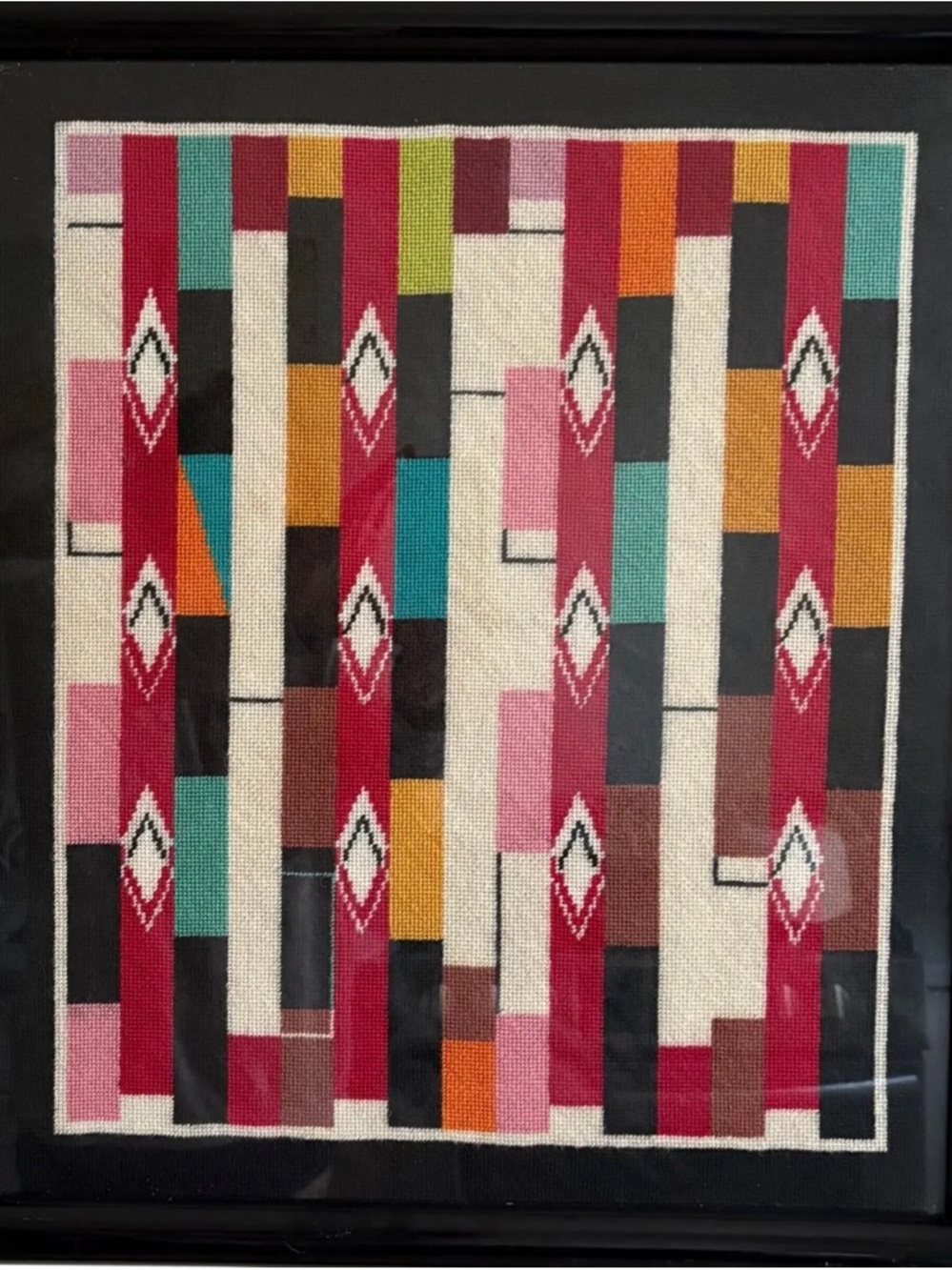 Framed Geometric Textile Art vintage